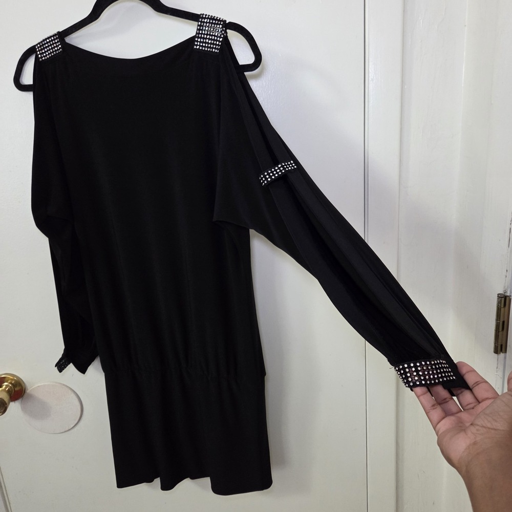 Joseph Ribkoff Black Open Sleeve Rhinestone Dress Cocktail‎ Party Size 10